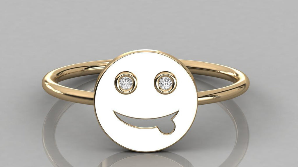 Smiley Face Diamond Band in 14k Gold / Brilliant Diamond Ring / Gold Band White Diamond Ring / Diamond Bezel Wedding Band - Jalvi & Co.