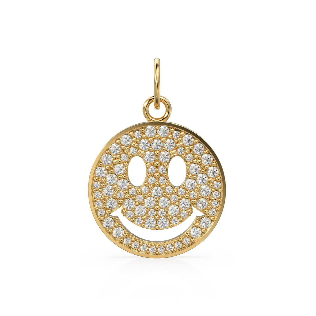 Smiling Face Smiley 18k Solid Gold Charm / 14k 18k Solid Gold Charm Pendant / Diamond Pendant / Emoji Smiling Face Connector / Gift for her - Jalvi & Co.