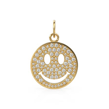 Load image into Gallery viewer, Smiling Face Smiley 18k Solid Gold Charm / 14k 18k Solid Gold Charm Pendant / Diamond Pendant / Emoji Smiling Face Connector / Gift for her - Jalvi &amp; Co.