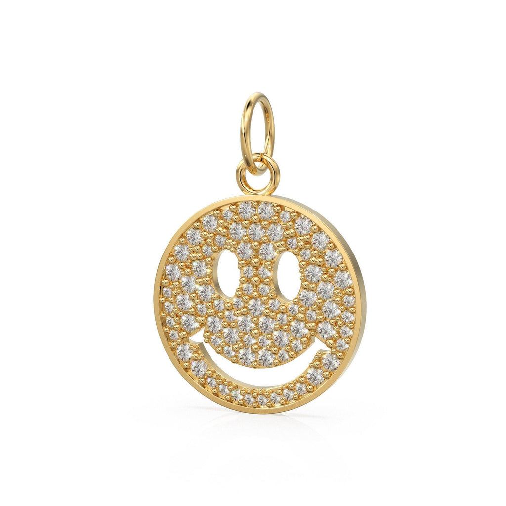 Smiling Face Smiley 18k Solid Gold Charm / 14k 18k Solid Gold Charm Pendant / Diamond Pendant / Emoji Smiling Face Connector / Gift for her - Jalvi & Co.