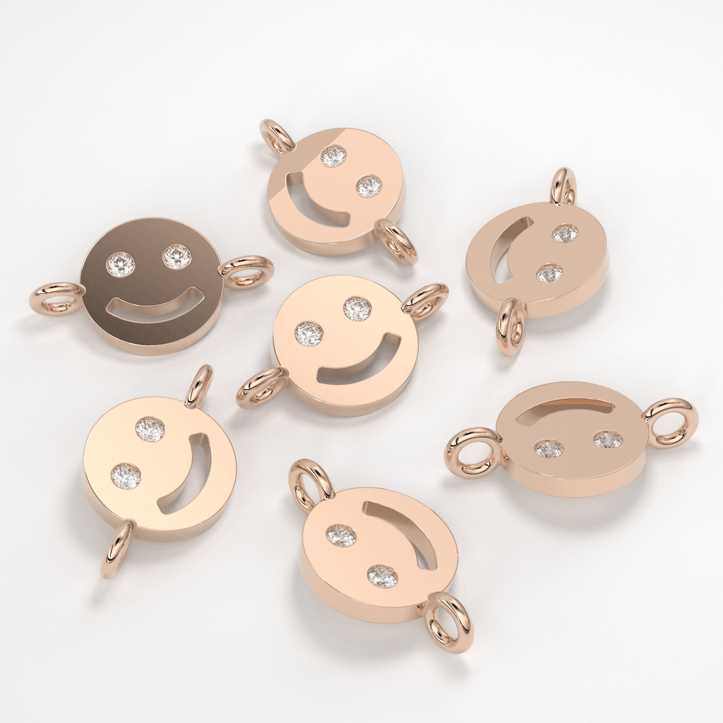 Smiling Face Solid Gold Connector / 14k 18k Solid Gold Connector / Diamond Connector / Smiling Face Connector / Christmas Sale - Jalvi & Co.