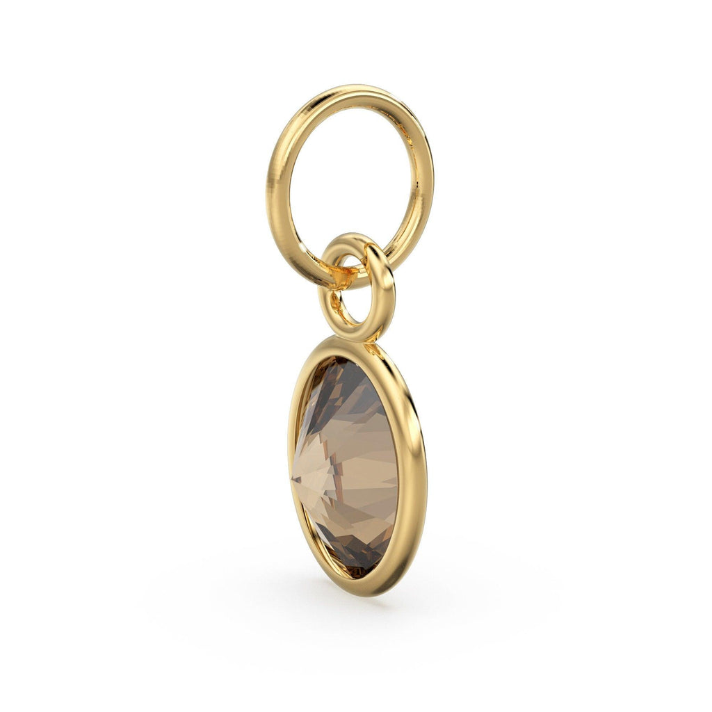 Smokey Quartz Oval Solid Gold Charm / Natural Brown Gemstone Handmade Gold Pendant / 1pc 14k Solid Yellow Gold Jewelry Making FindingsSALE - Jalvi & Co.