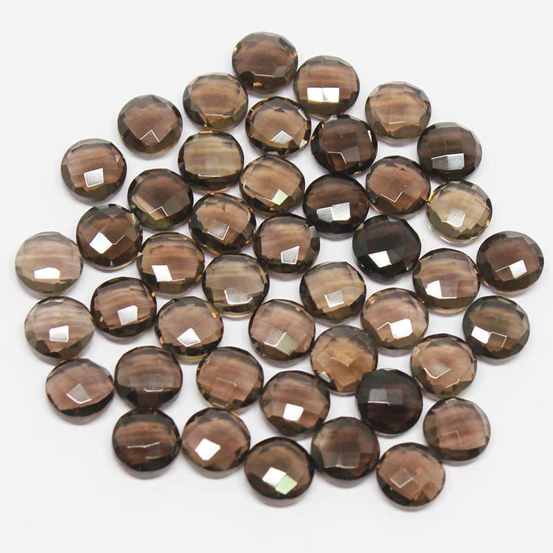 Smoky Quartz Faceted Coin Beads 8mm 6pc - Jalvi & Co.