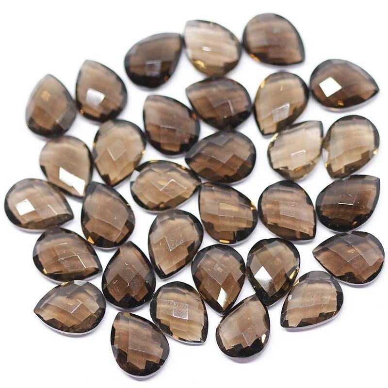 Smoky Quartz Faceted Pear Drop Briolette Matching Pair Loose Beads 6pc 12x10mm - Jalvi & Co.