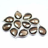 Smoky Quartz Faceted Pear Sterling Silver Bezel Rim Charm Pendant Pair 2pc 20mm