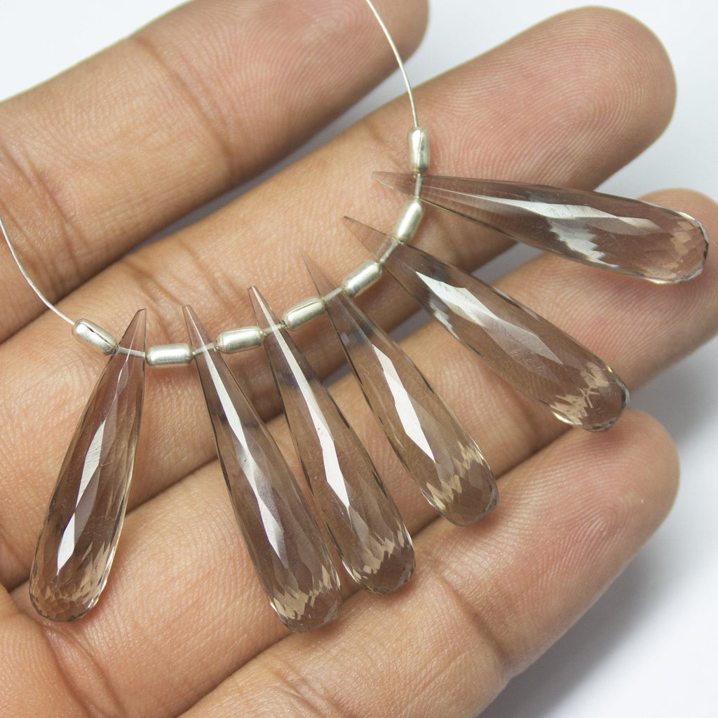 Smoky Quartz Faceted Tear Drop Beads 30x7mm 5pc - Jalvi & Co.