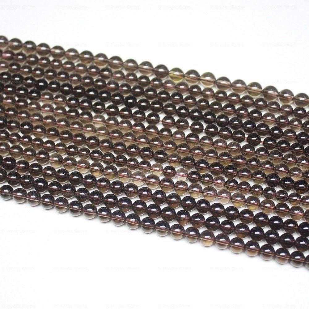 Smoky Quartz Natural Brown Smooth Ball Round Loose Gemstone Beads Strand 15" 6mm - Jalvi & Co.