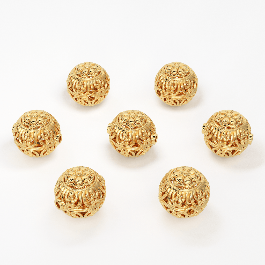 Solid Gold 14k 18k Designer Handmade Rounbd Gold Spacer Bead Jewelry Making Supply 11mm - Jalvi & Co.