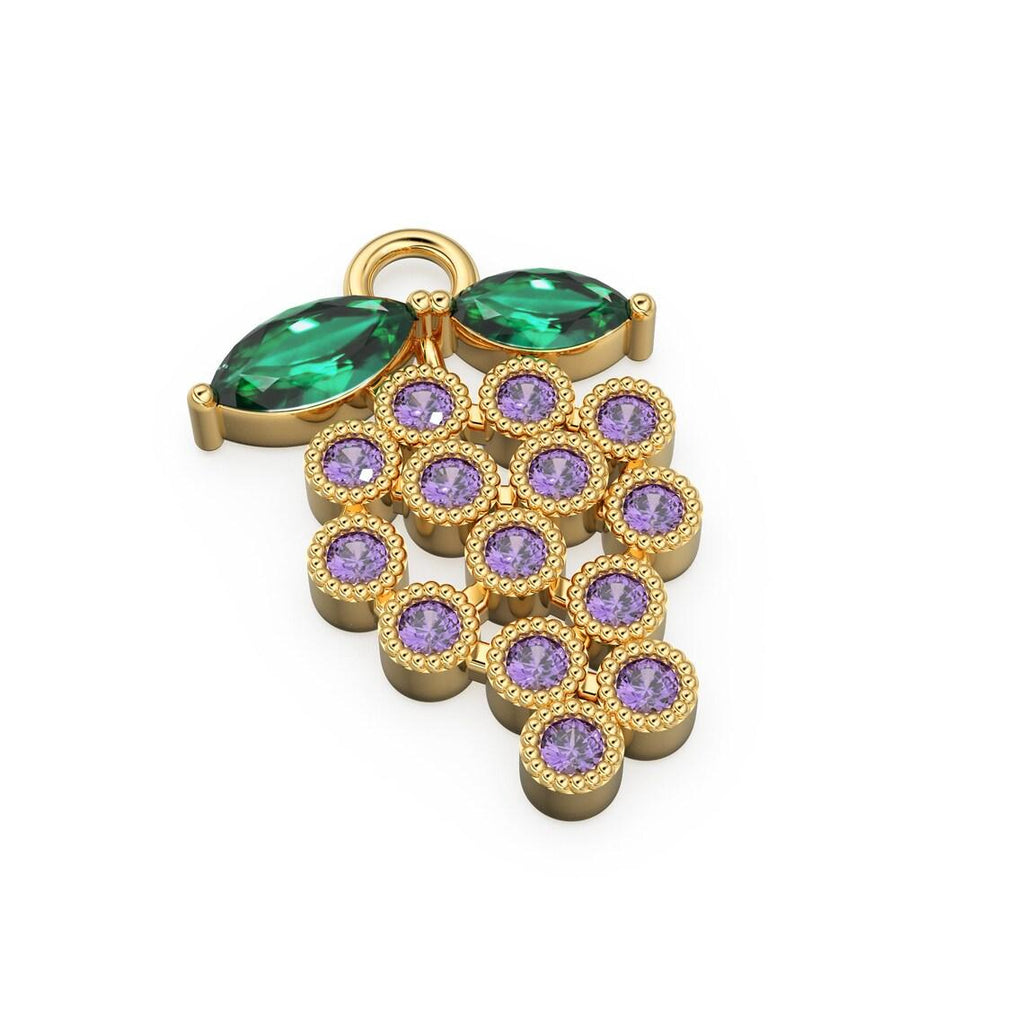 Solid Gold Amethyst and Emerald Grape Charm Pendant, Minimalist Jewelry, Amethyst Pendant Emerald Pendant - Jalvi & Co.