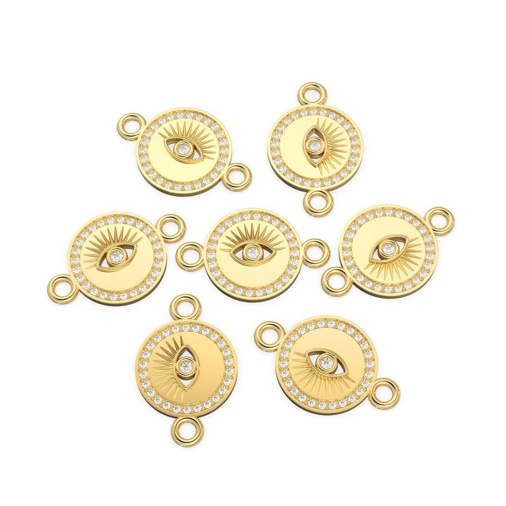 Solid Gold and Diamonds Evil Eye Spacer Connector Finding / Jewelry Finding / Gold Connectors / Diamond Connector - Jalvi & Co.