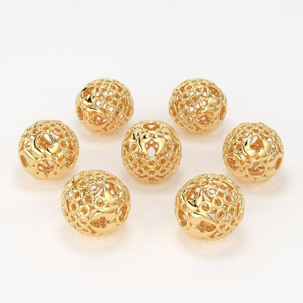 Solid Gold Designer Old Fashioned Tribal Round Spacer Bead Finding 6mm 8mm 10mm - Jalvi & Co.