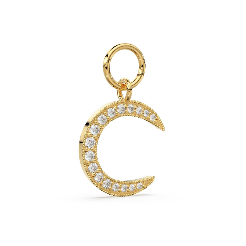 Solid Gold Diamond Half Moon Charm Pendant / 14k 18k Solid Gold Moon Pendant / Half Moon Pendant / Sale - Jalvi & Co.