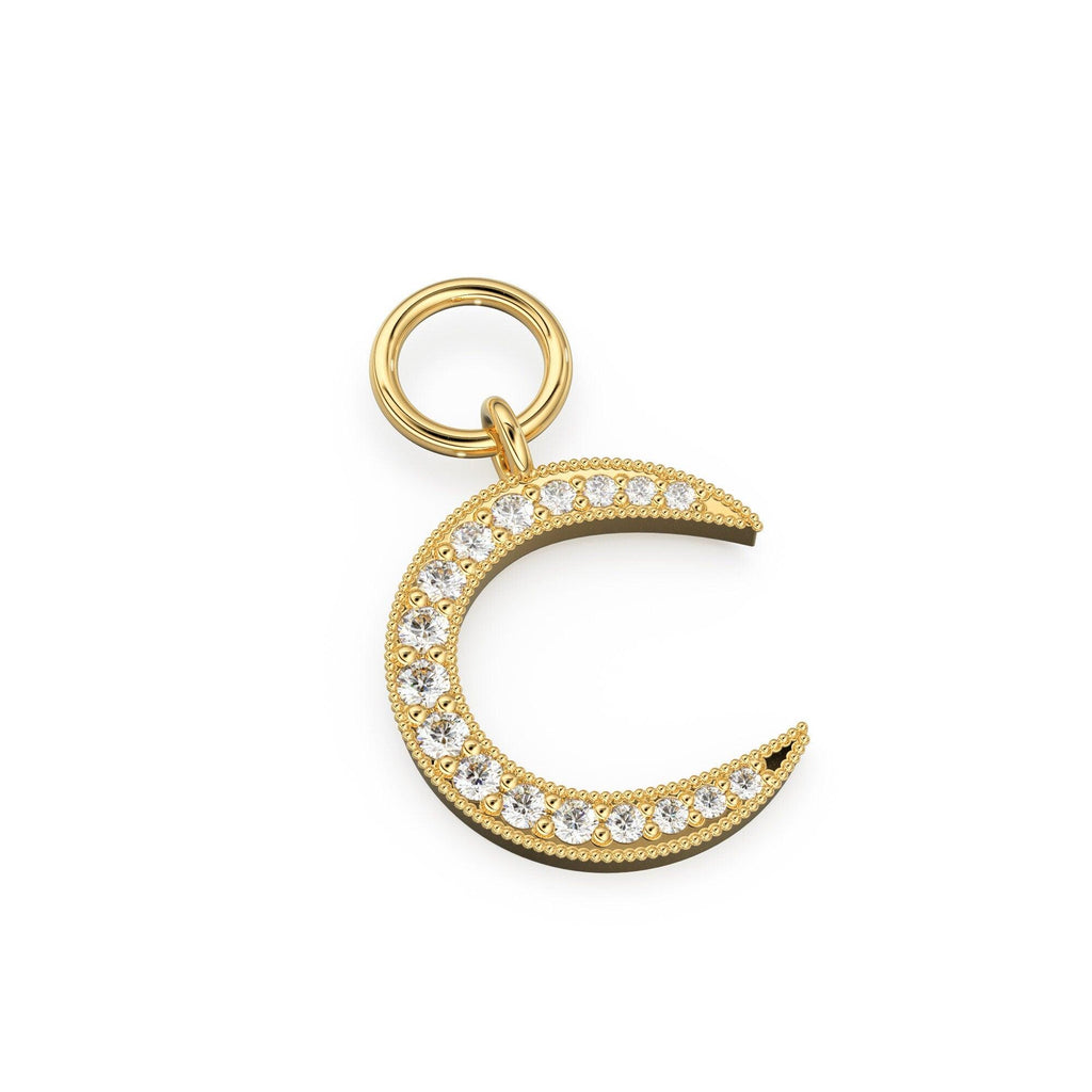 Solid Gold Diamond Half Moon Charm Pendant / 14k 18k Solid Gold Moon Pendant / Half Moon Pendant / Sale - Jalvi & Co.