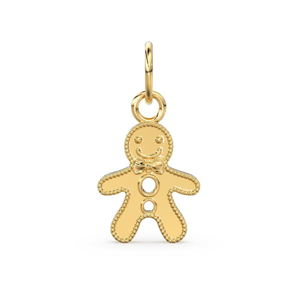 Solid Gold Gingerbread Cookie Man Charm Pendant / Christmas Pendant / Gingerbread Charm / Cookie Pendant - Jalvi & Co.