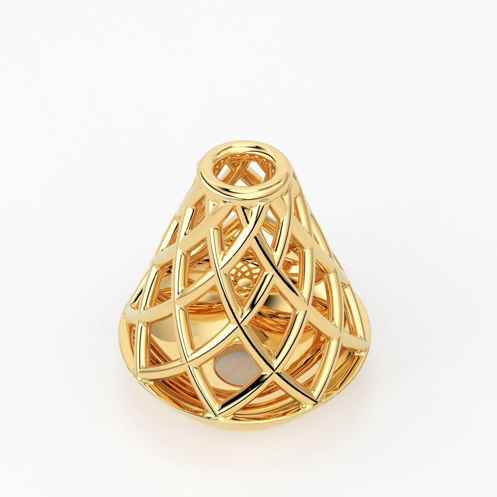 Solid Gold Handmade Cone Caged Spacer Gold Bead Finding 10mm - Jalvi & Co.