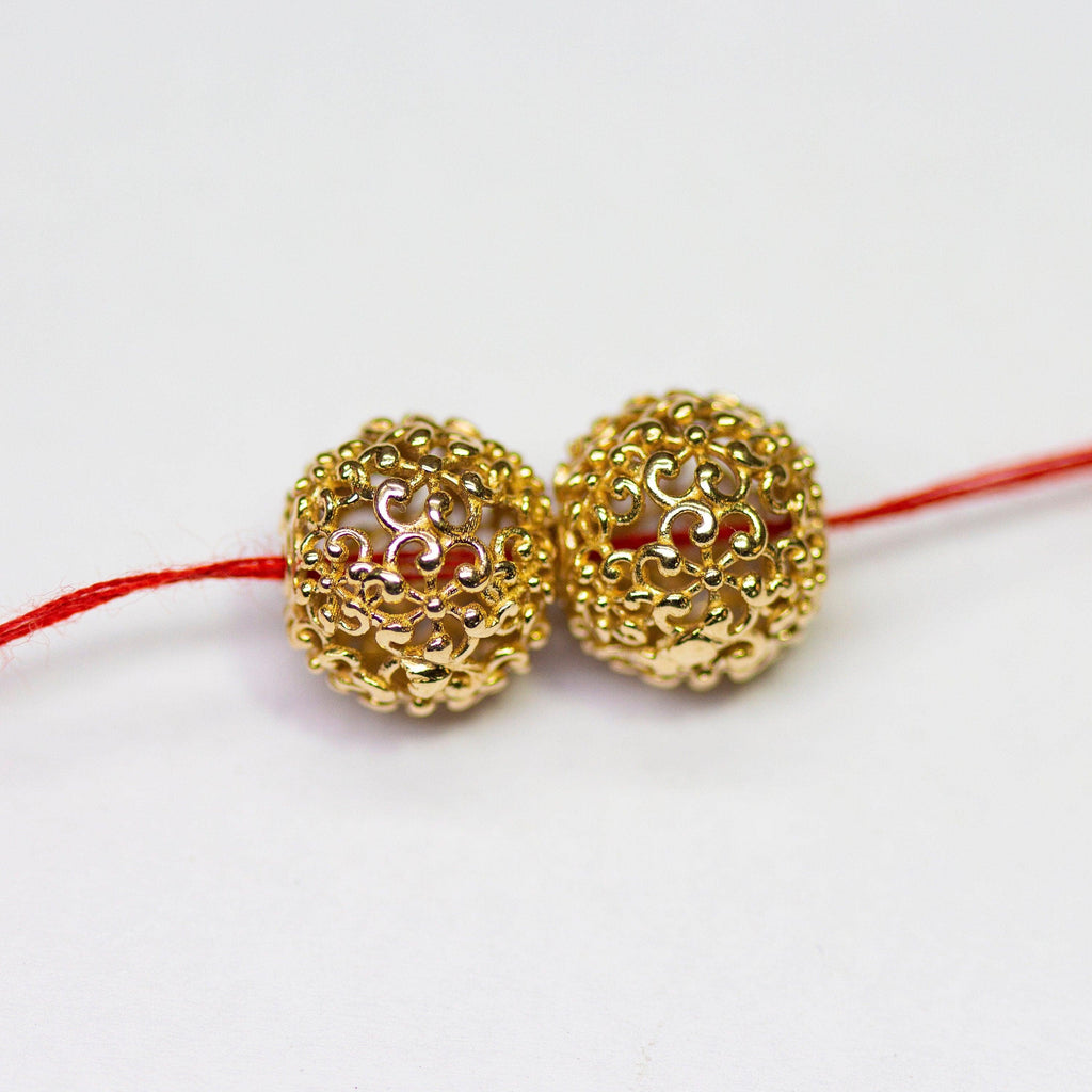 Solid Gold Handmade Designer Round Floral Mesh Spacer Bead Finding 6mm 8mm 10mm - Jalvi & Co.