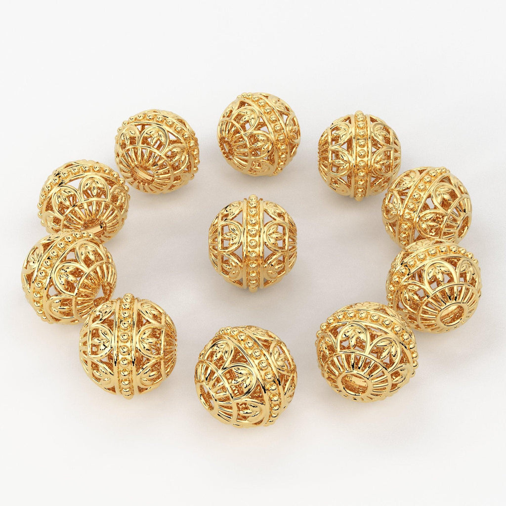 Solid Gold Handmade Floral Milgrain Spacer Gold Bead Finding 8mm - Jalvi & Co.