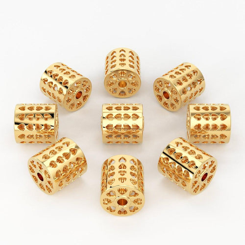 Solid Gold Handmade Heart Cutout Round Tube Barrel Spacer Gold Bead Finding 6.45mm - Jalvi & Co.