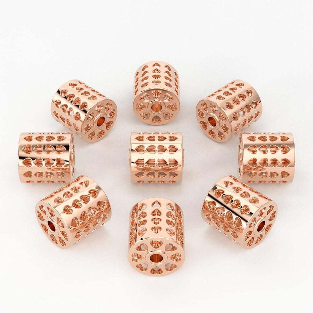 Solid Gold Handmade Heart Cutout Round Tube Barrel Spacer Gold Bead Finding 6.45mm - Jalvi & Co.