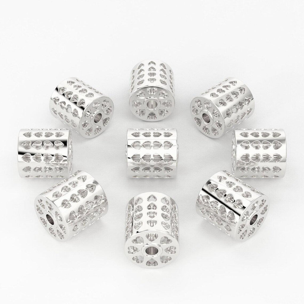 Solid Gold Handmade Heart Cutout Round Tube Barrel Spacer Gold Bead Finding 6.45mm - Jalvi & Co.