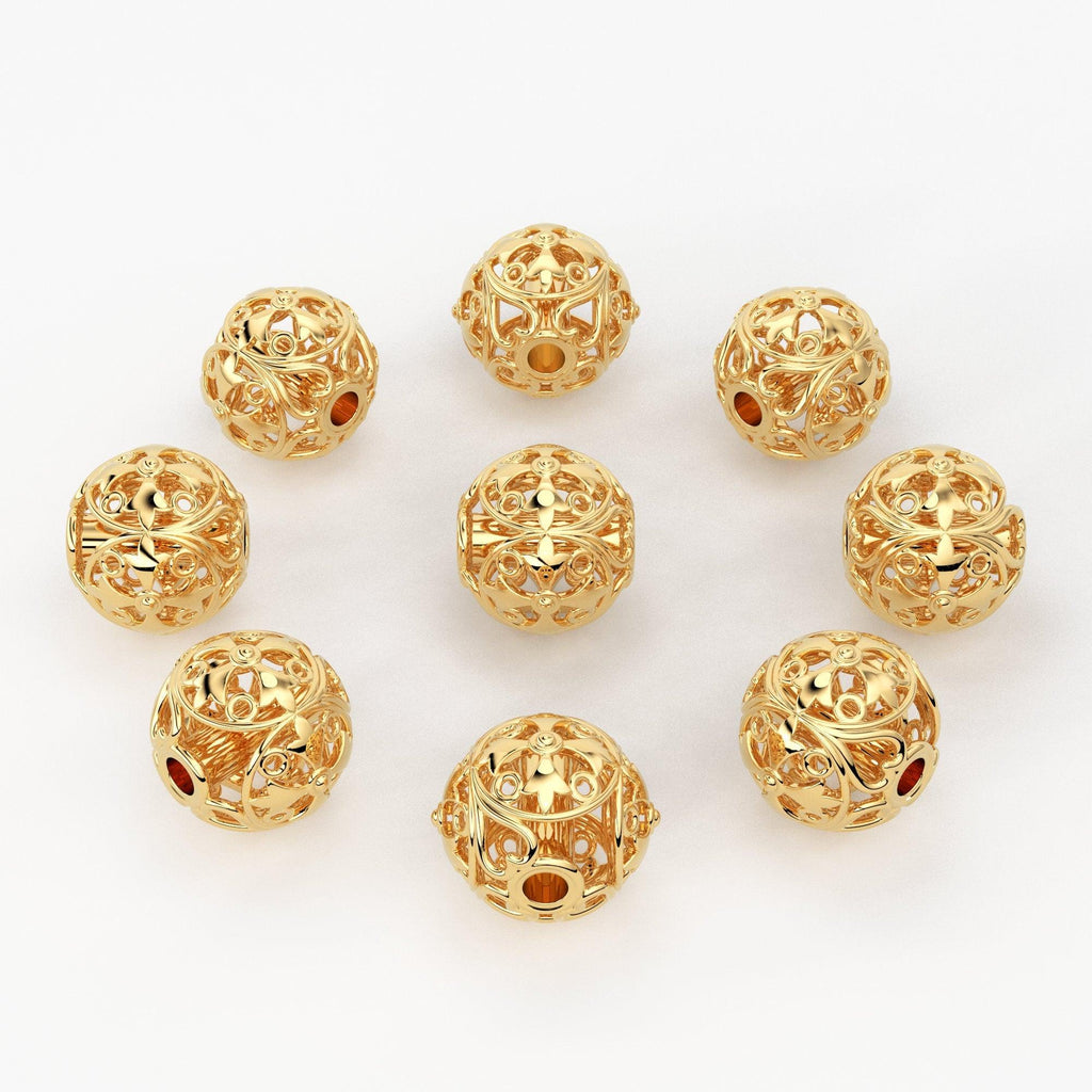 Solid Gold Handmade Heart Round Fleur-De-Lis Spacer Gold Bead Finding 6mm - Jalvi & Co.