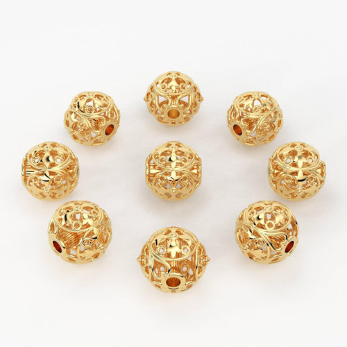 Solid Gold Handmade Heart Round Fleur-De-Lis Spacer Gold Bead Finding 6mm - Jalvi & Co.