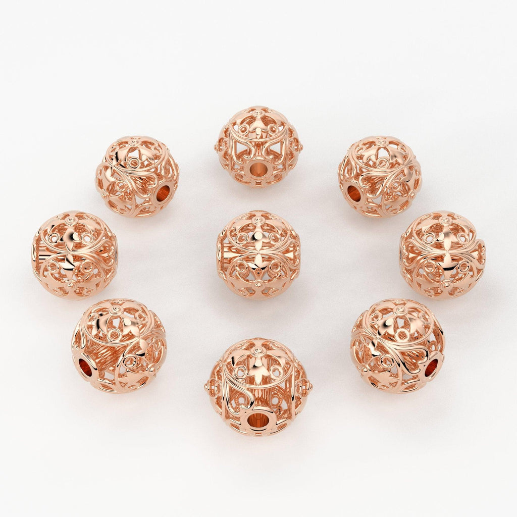 Solid Gold Handmade Heart Round Fleur-De-Lis Spacer Gold Bead Finding 6mm - Jalvi & Co.