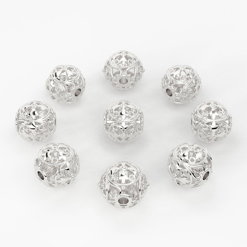 Solid Gold Handmade Heart Round Fleur-De-Lis Spacer Gold Bead Finding 6mm - Jalvi & Co.