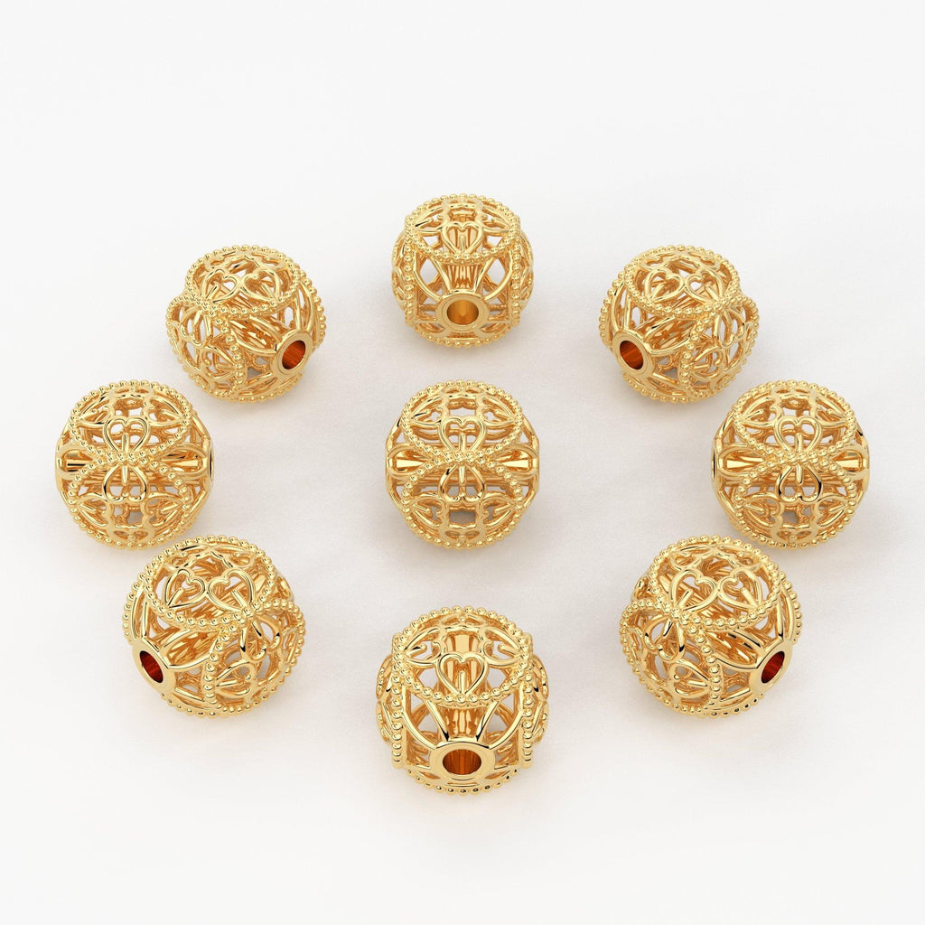 Solid Gold Handmade Heart Round Milgrain Spacer Gold Bead Finding 6mm - Jalvi & Co.