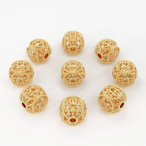 Solid Gold Handmade Heart Round Milgrain Spacer Gold Bead Finding 6mm - Jalvi & Co.