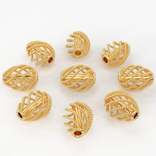 Load image into Gallery viewer, Solid Gold Handmade Pear Milgrain Cage Spacer Gold Bead Finding 8mm - Jalvi &amp; Co.