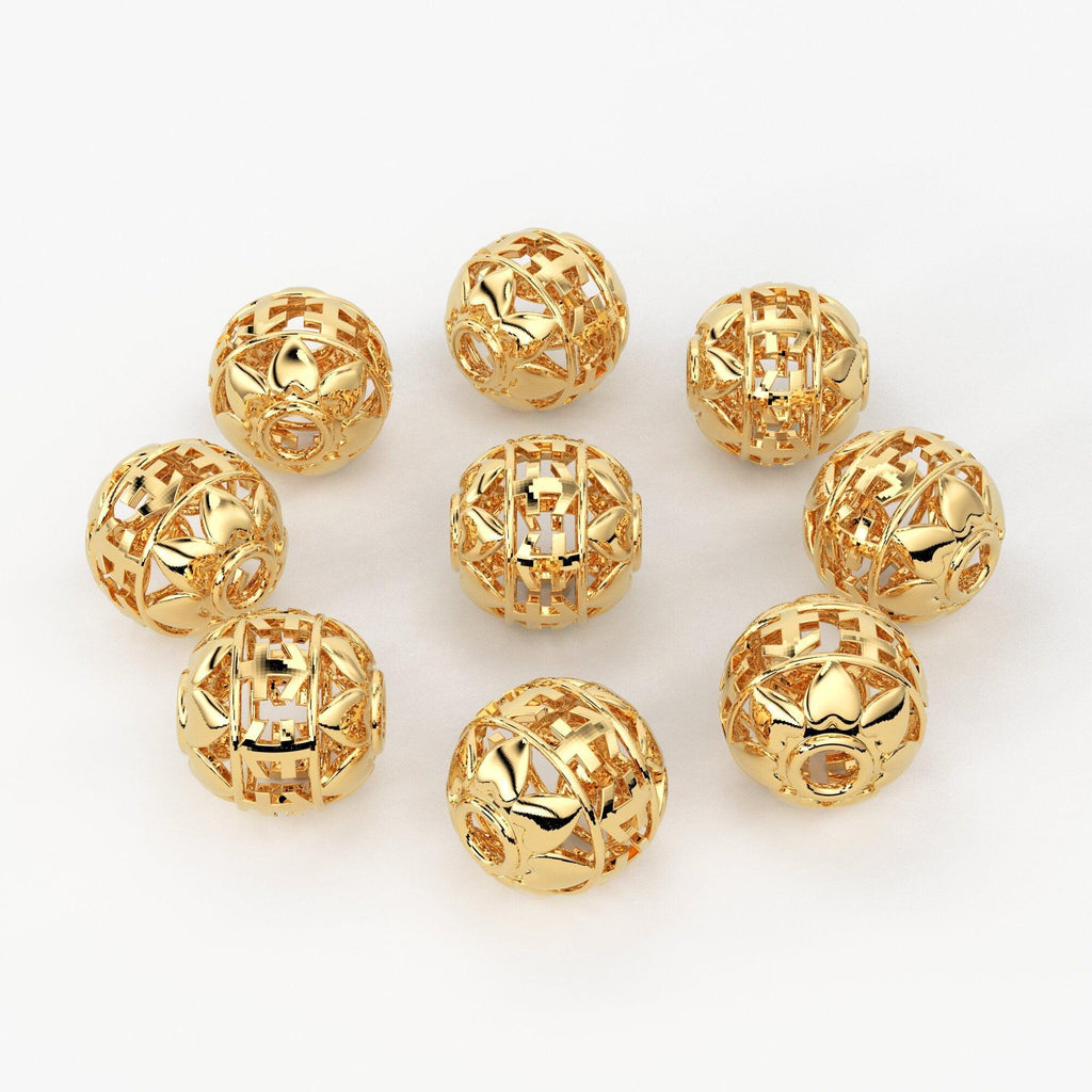 Solid Gold Handmade Round Peace Milgrain Spacer Gold Bead Finding 8mm - Jalvi & Co.