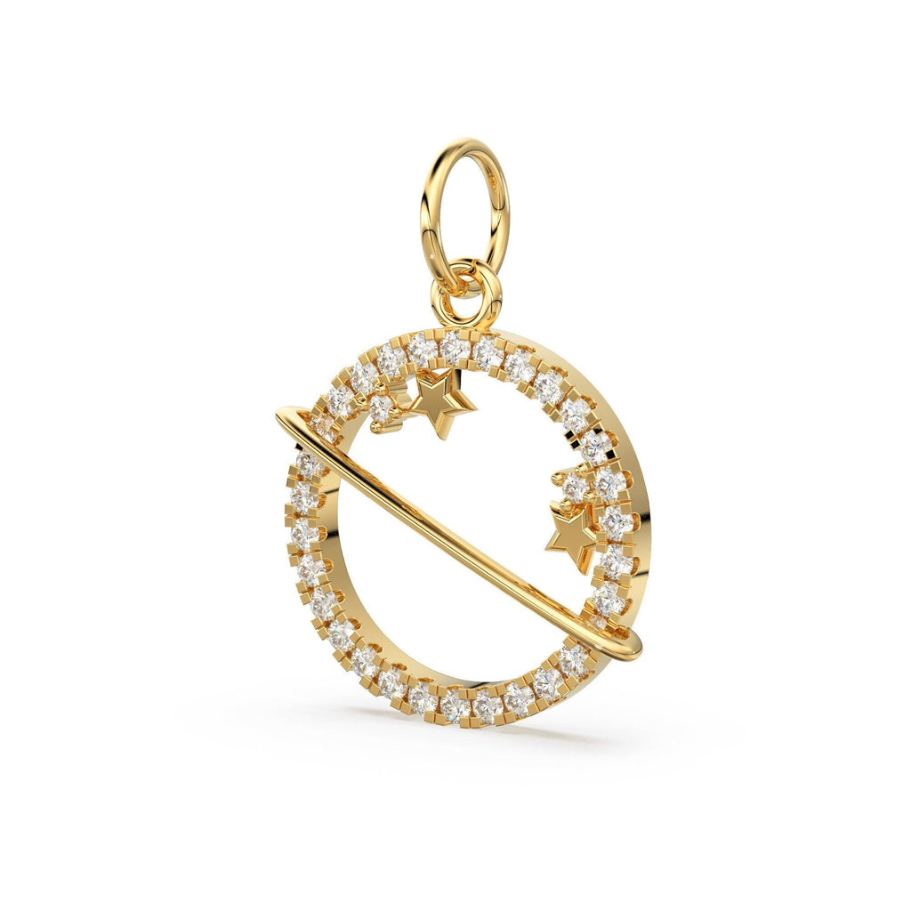 Solid Gold Pave Diamond Saturn Charm Pendant / 14k 18k Solid Gold Pendant / Petite Diamond Charm / Sale - Jalvi & Co.