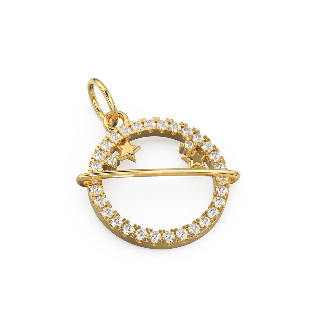 Solid Gold Pave Diamond Saturn Charm Pendant / 14k 18k Solid Gold Pendant / Petite Diamond Charm / Sale - Jalvi & Co.