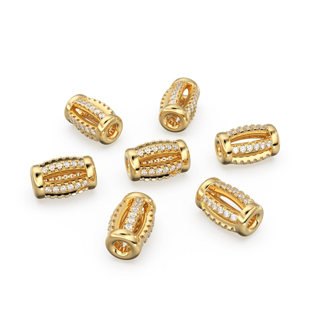 Solid Yellow Gold 9x6mm Diamond Prong Setting Barrel Bead / Diamond Finding / Jewelry Making Essential - Jalvi & Co.