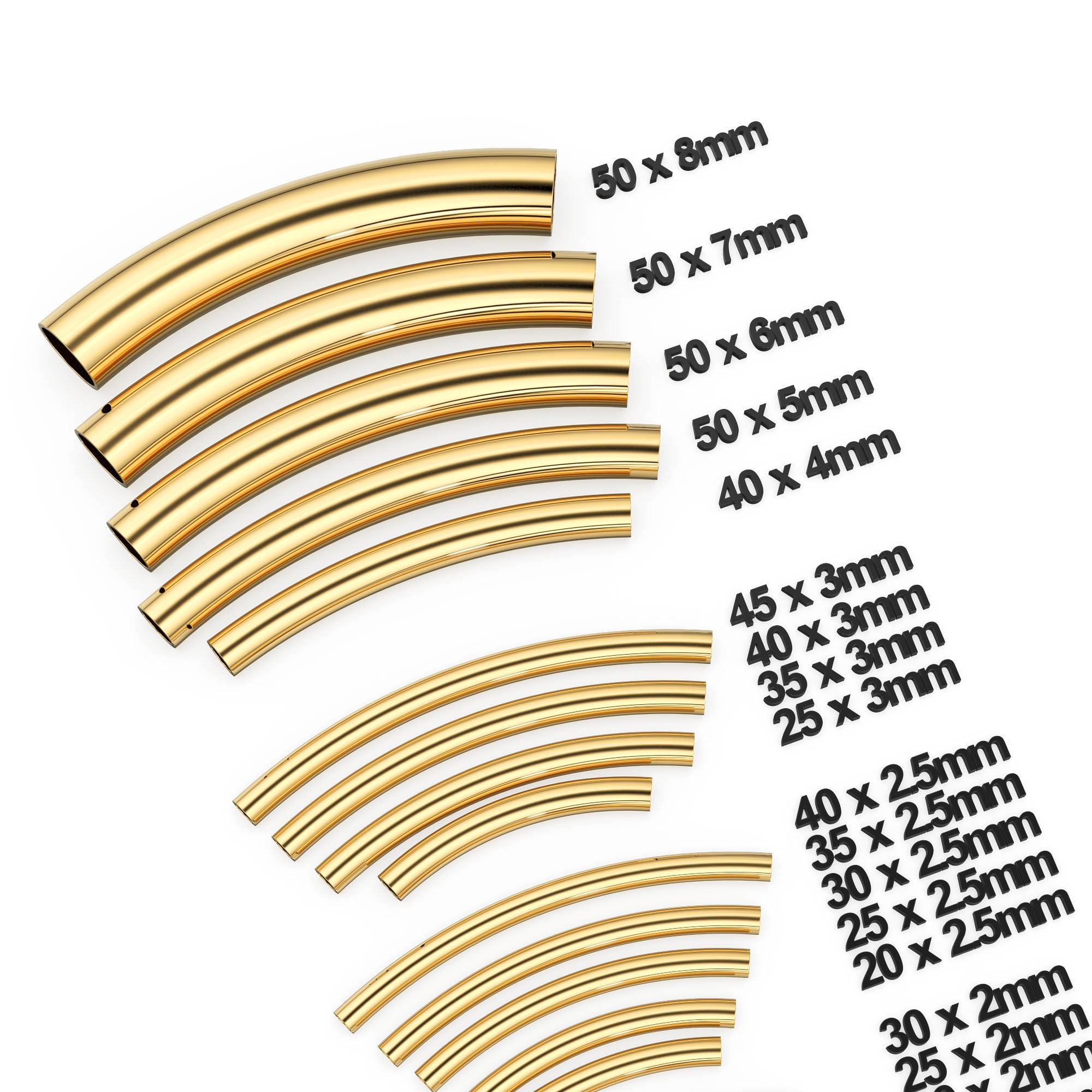 20x Gold Curved Tube Beads 15mm Elbow Noodle Spacer Bars Beading