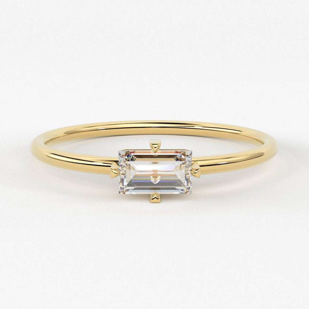 Solitaire Baguette Ring / 14k Solid Gold Baguette Diamond Engagement Ring / Stacking Ring / Dainty Diamond Ring / Baguette Diamond Ring - Jalvi & Co.