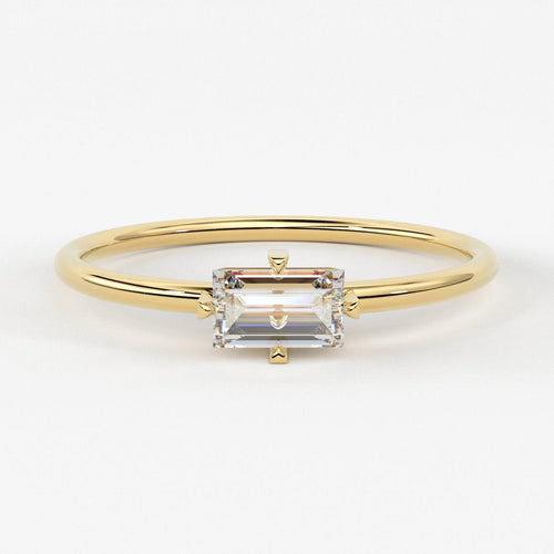 Solitaire Baguette Ring / 14k Solid Gold Baguette Diamond Engagement Ring / Stacking Ring / Dainty Diamond Ring / Baguette Diamond Ring - Jalvi & Co.
