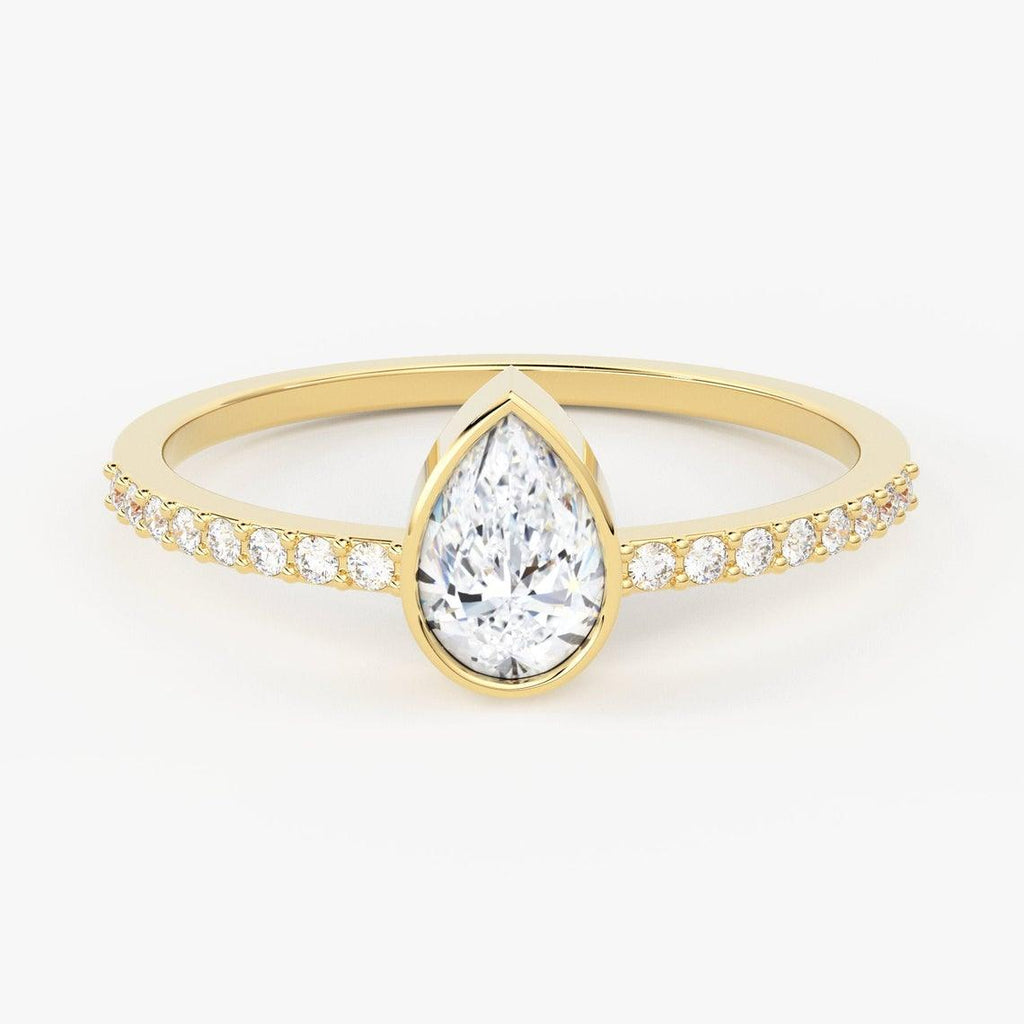 Solitaire Pear Diamond Band in 14k Gold / Solitaire Diamond Ring / Gold Band White Diamond Ring / Solitaire Diamond Wedding Band - Jalvi & Co.