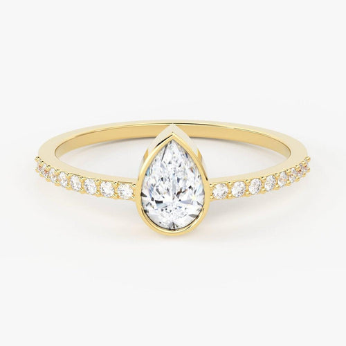 Solitaire Pear Diamond Band in 14k Gold / Solitaire Diamond Ring / Gold Band White Diamond Ring / Solitaire Diamond Wedding Band - Jalvi & Co.