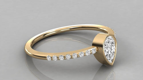 Solitaire Pear Diamond Band in 14k Gold / Solitaire Diamond Ring / Gold Band White Diamond Ring / Solitaire Diamond Wedding Band - Jalvi & Co.