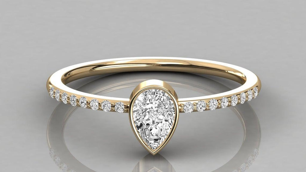Solitaire Pear Diamond Band in 14k Gold / Solitaire Diamond Ring / Gold Band White Diamond Ring / Solitaire Diamond Wedding Band - Jalvi & Co.