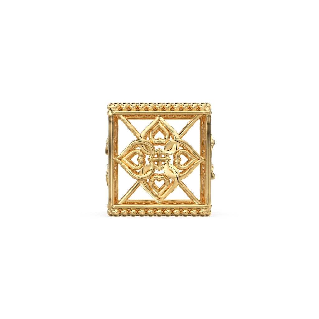 Square Floral Designer Solid Gold 14k 18k Handmade Gold Spacer Bead Jewelry Making Supply 7mm 9mm 10.50mm - Jalvi & Co.