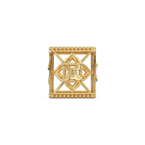 Square Floral Designer Solid Gold 14k 18k Handmade Gold Spacer Bead Jewelry Making Supply 7mm 9mm 10.50mm - Jalvi & Co.
