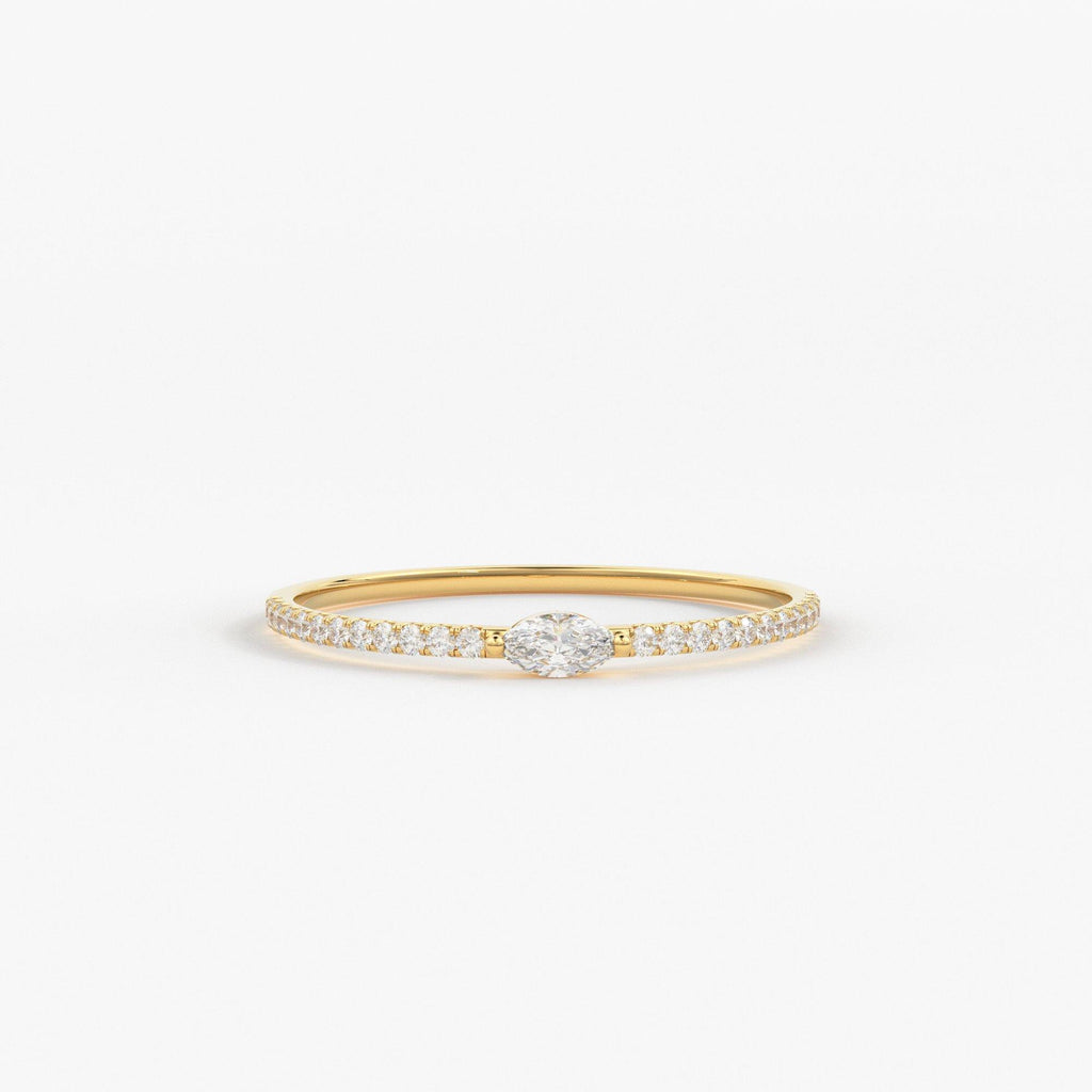 Stackable Ring / 14k Gold Stackable Marquise Diamond and Round Pave Diamond Ring Half Eternity / Marquise Ring / Brilliant Cut Diamond Ring - Jalvi & Co.