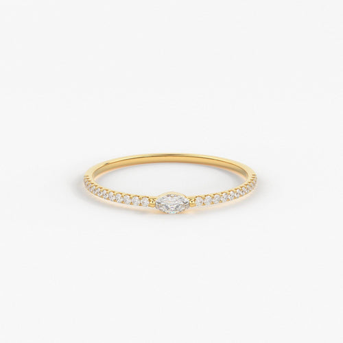 Stackable Ring / 14k Gold Stackable Marquise Diamond and Round Pave Diamond Ring Half Eternity / Marquise Ring / Brilliant Cut Diamond Ring - Jalvi & Co.