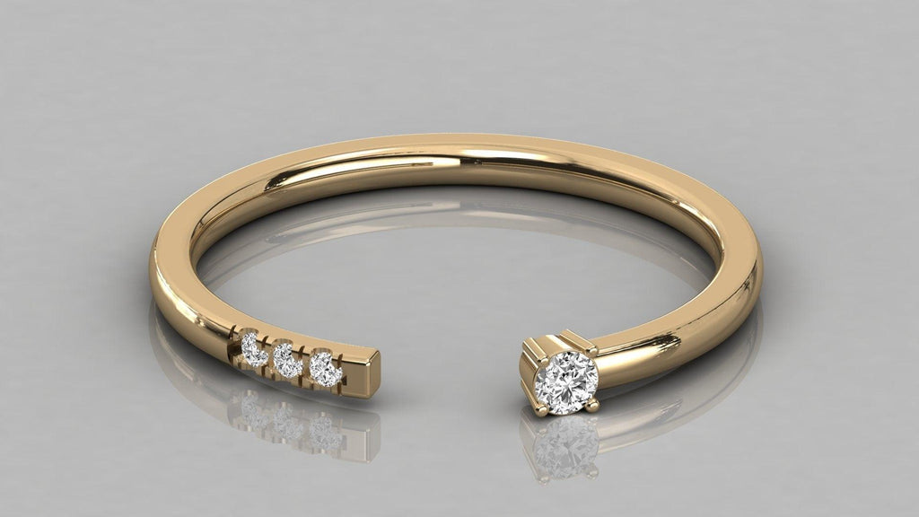 Stackable Ring / 14k Solid Gold Pave Diamond Open Cuff Diamond Ring / Minimal Dainty Stacking Diamond Ring - Jalvi & Co.