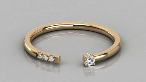 Stackable Ring / 14k Solid Gold Pave Diamond Open Cuff Diamond Ring / Minimal Dainty Stacking Diamond Ring - Jalvi & Co.