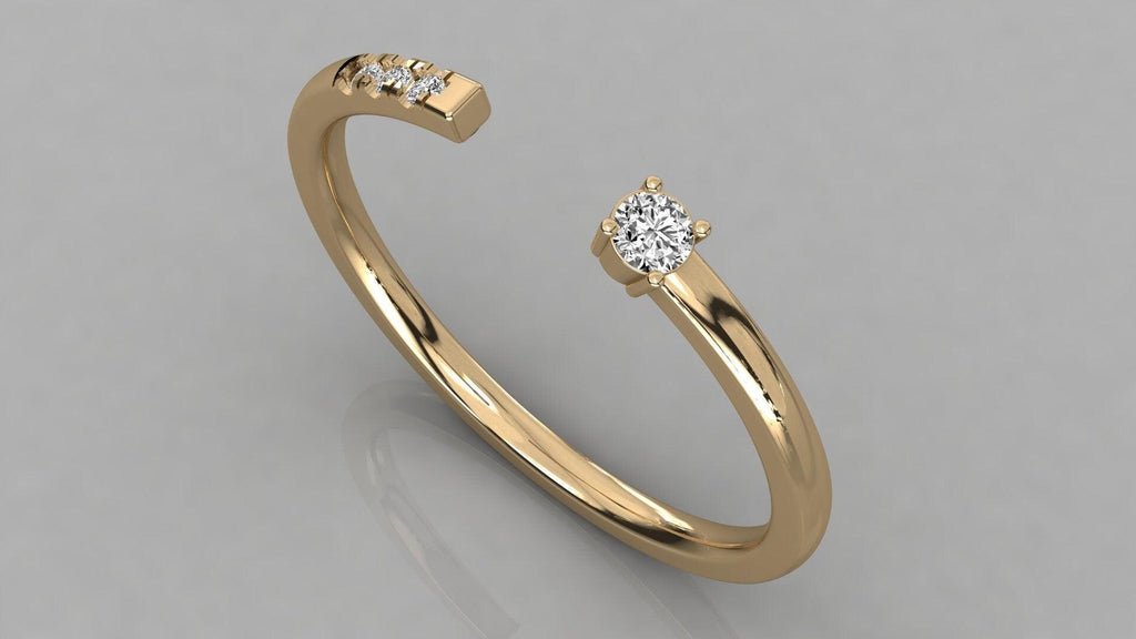 Stackable Ring / 14k Solid Gold Pave Diamond Open Cuff Diamond Ring / Minimal Dainty Stacking Diamond Ring - Jalvi & Co.