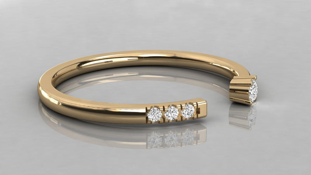 Stackable Ring / 14k Solid Gold Pave Diamond Open Cuff Diamond Ring / Minimal Dainty Stacking Diamond Ring - Jalvi & Co.